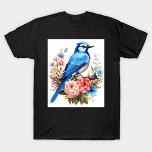 Cute Cottagecore Floral Blue jay Aesthetic T-Shirt